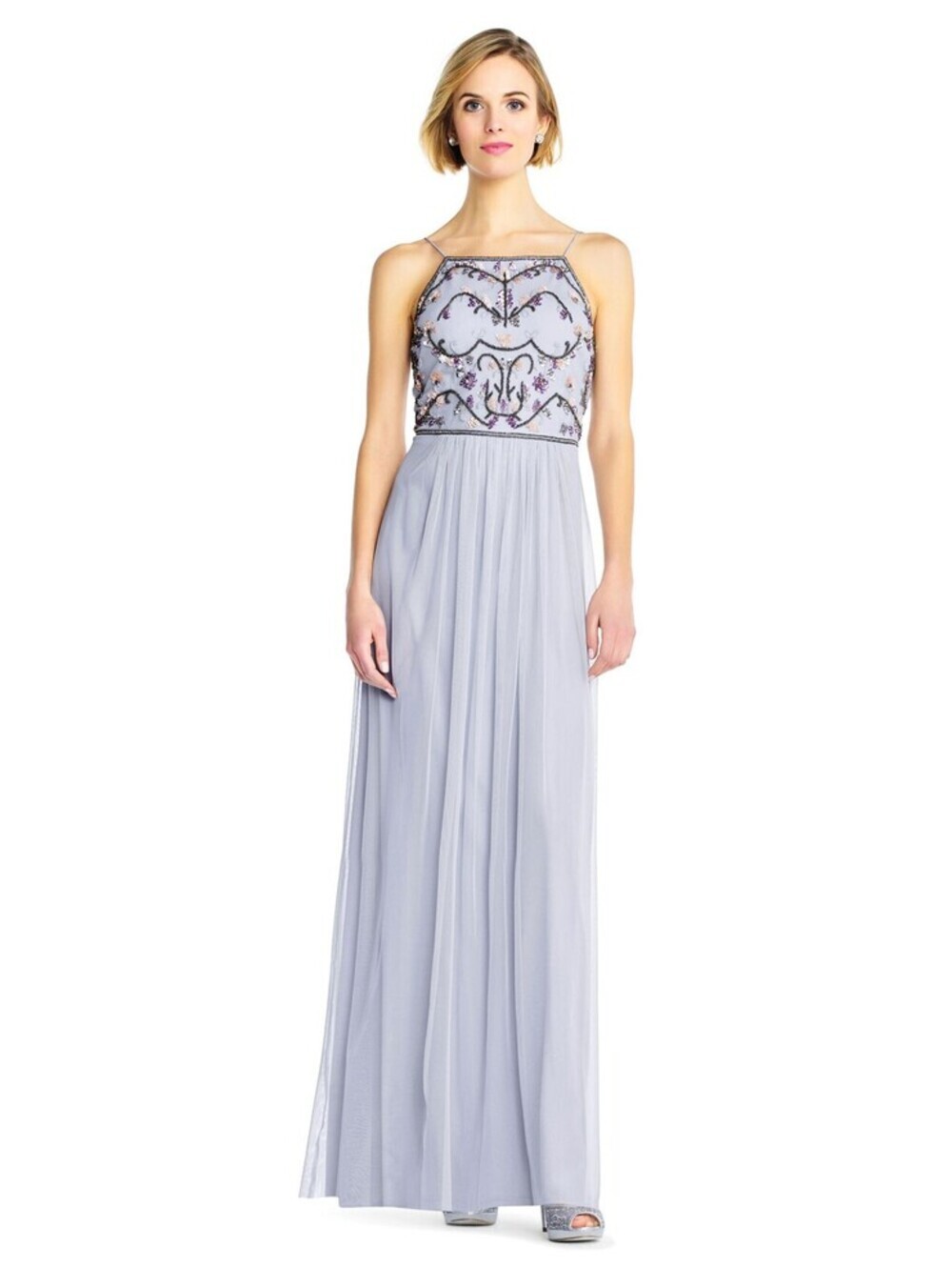 Adrianna Papell Womens Floral Beading Gown Size 14